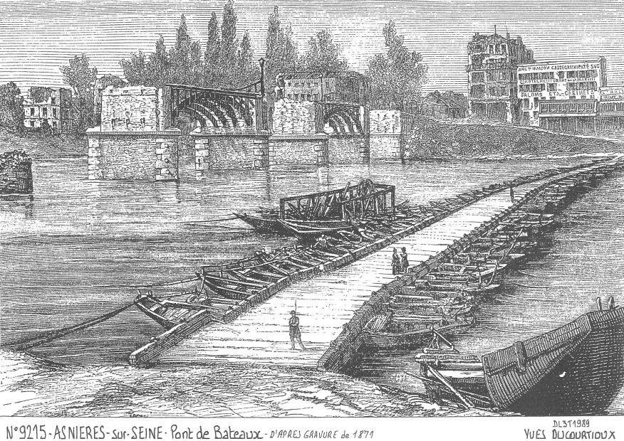 N 92015 - ASNIERES SUR SEINE - pont de bateaux (d'aprs gravure ancienne)